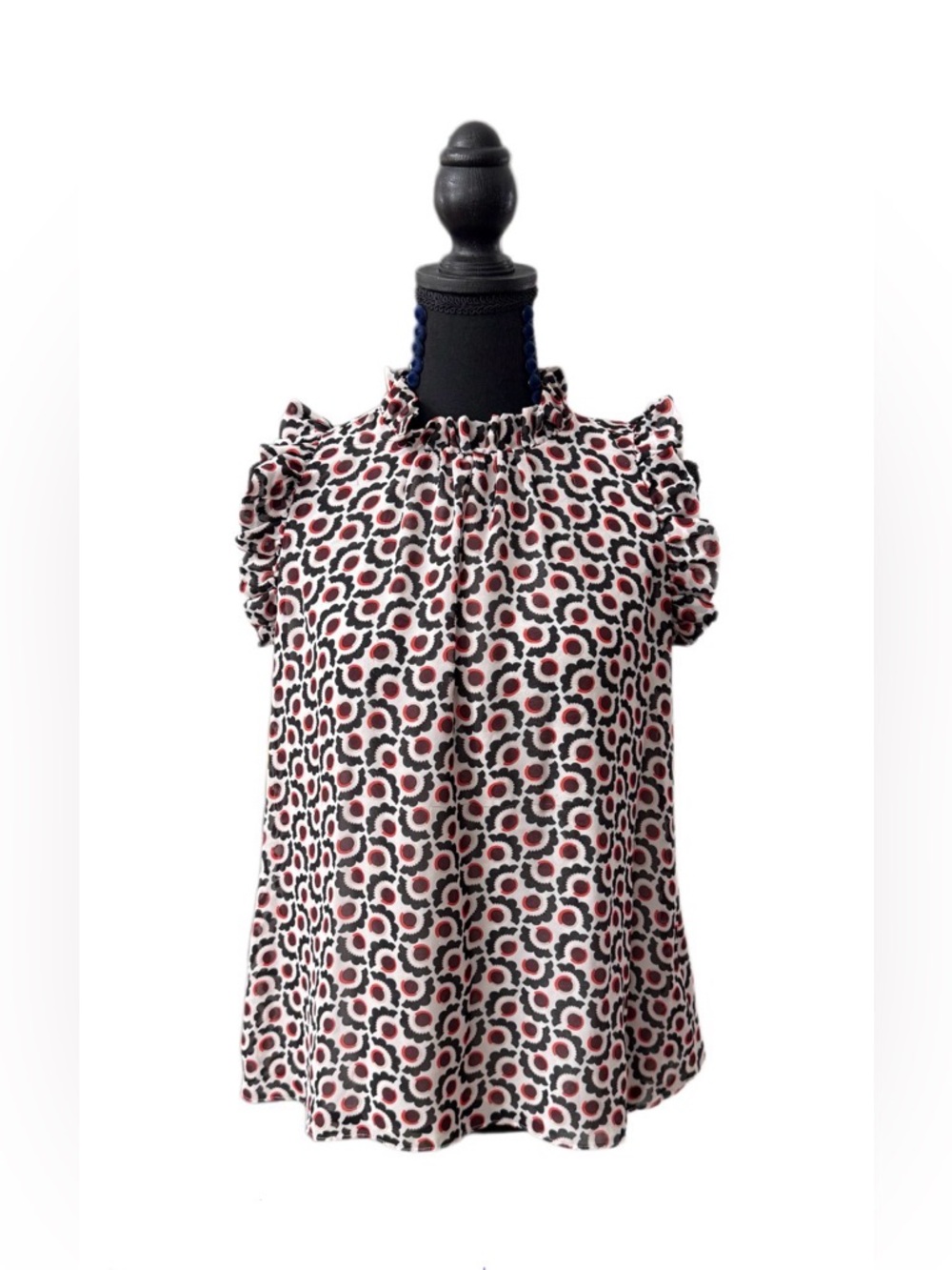 Ann Taylor ' Floral Dot Ruffle Neck Tank - Relaxed Fit - Pink & Black